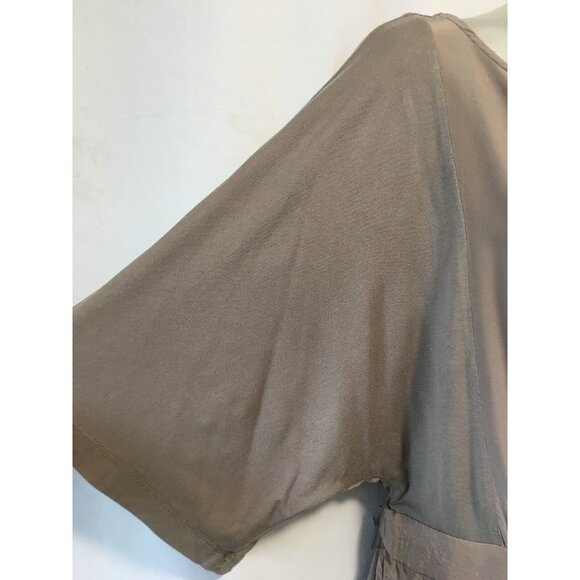 BCBG Maxazria Women Dress Tan Size M Silk Shell Knit Sleeves Dual Fabric Flaw - Picture 3 of 8